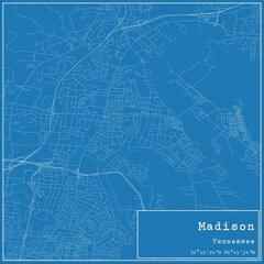 Fototapeta premium Blueprint US city map of Madison, Tennessee.
