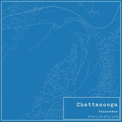 Blueprint US city map of Chattanooga, Tennessee.