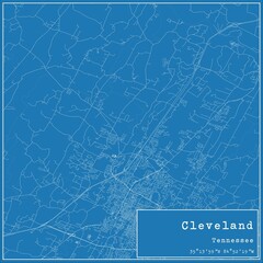 Blueprint US city map of Cleveland, Tennessee.