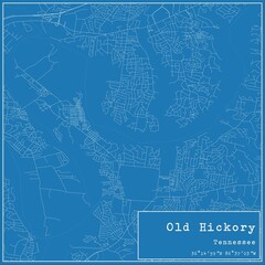 Blueprint US city map of Old Hickory, Tennessee.