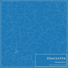 Blueprint US city map of Charlotte, Tennessee.