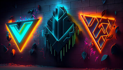 New neon cyberpunk wall art graffiti concept background Ai generated image