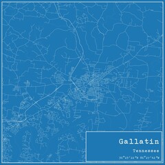 Blueprint US city map of Gallatin, Tennessee.