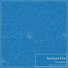 Blueprint US city map of Lafayette, Tennessee.