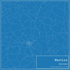 Blueprint US city map of Marion, Alabama.