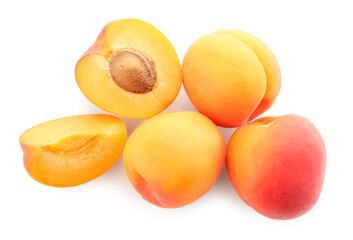 Ripe apricots isolated on white background