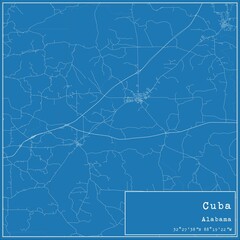 Blueprint US city map of Cuba, Alabama.