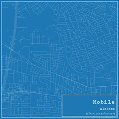 Blueprint US city map of Mobile, Alabama.