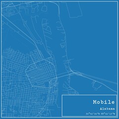 Blueprint US city map of Mobile, Alabama.