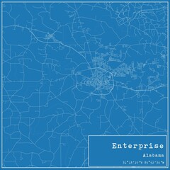 Blueprint US city map of Enterprise, Alabama.