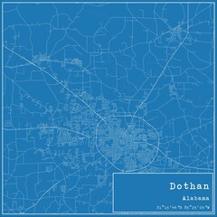 Blueprint US city map of Dothan, Alabama.