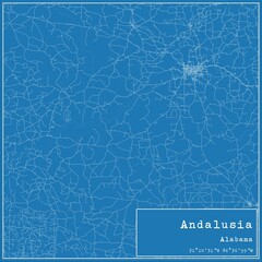 Blueprint US city map of Andalusia, Alabama.