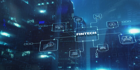 Fintech. Business investment banking payment technology concept. Online banking and crowdfunding
