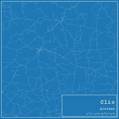 Blueprint US city map of Clio, Alabama.