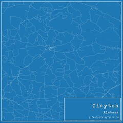 Blueprint US city map of Clayton, Alabama.