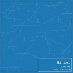 Blueprint US city map of Higdon, Alabama.