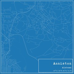 Blueprint US city map of Anniston, Alabama.