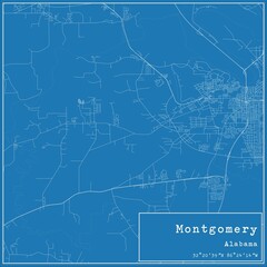 Fototapeta premium Blueprint US city map of Montgomery, Alabama.
