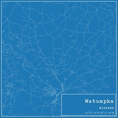 Blueprint US city map of Wetumpka, Alabama.