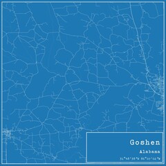 Blueprint US city map of Goshen, Alabama.