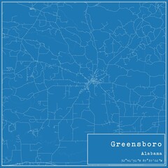 Blueprint US city map of Greensboro, Alabama.