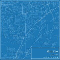 Blueprint US city map of Mobile, Alabama.