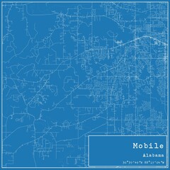 Blueprint US city map of Mobile, Alabama.