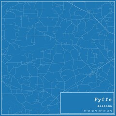 Blueprint US city map of Fyffe, Alabama.