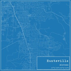 Blueprint US city map of Huntsville, Alabama.