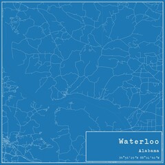 Blueprint US city map of Waterloo, Alabama.