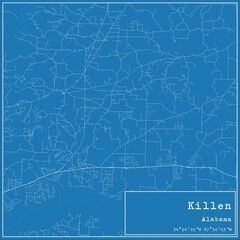 Blueprint US city map of Killen, Alabama.