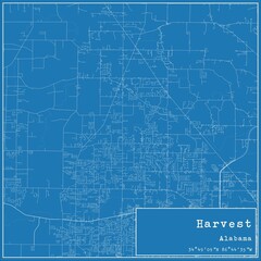 Blueprint US city map of Harvest, Alabama.