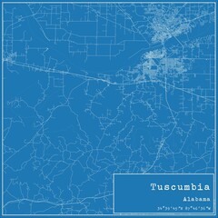 Blueprint US city map of Tuscumbia, Alabama.