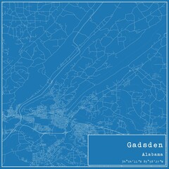 Blueprint US city map of Gadsden, Alabama.