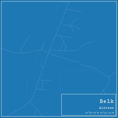 Blueprint US city map of Belk, Alabama.