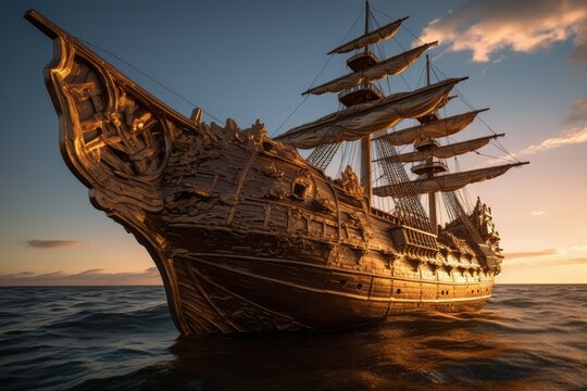 Wooden majesty ship. Generate Ai