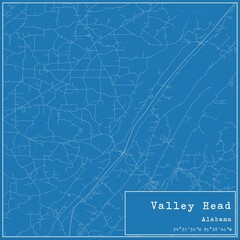 Blueprint US city map of Valley Head, Alabama.