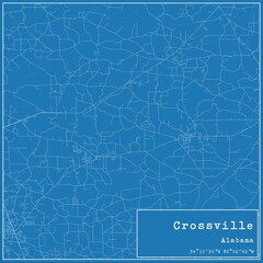 Blueprint US city map of Crossville, Alabama.