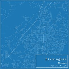 Fototapeta premium Blueprint US city map of Birmingham, Alabama.