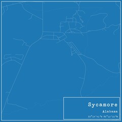 Blueprint US city map of Sycamore, Alabama.