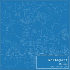 Blueprint US city map of Northport, Alabama.
