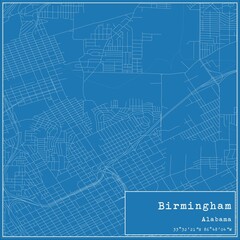 Blueprint US city map of Birmingham, Alabama.