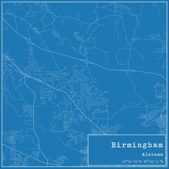 Blueprint US city map of Birmingham, Alabama.