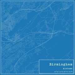 Blueprint US city map of Birmingham, Alabama.