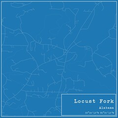 Blueprint US city map of Locust Fork, Alabama.