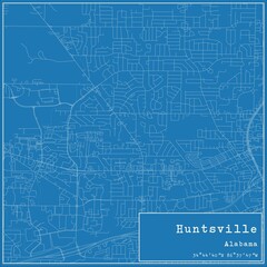 Blueprint US city map of Huntsville, Alabama.