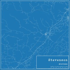 Blueprint US city map of Stevenson, Alabama.
