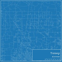 Blueprint US city map of Toney, Alabama.