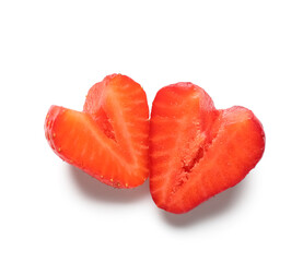 Halves of fresh strawberry on white background