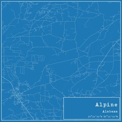 Blueprint US city map of Alpine, Alabama.
